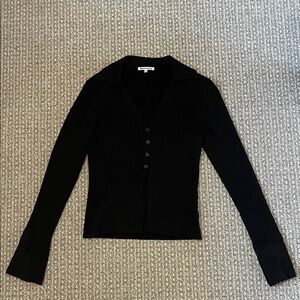 Reformation Black Ribbed Button-Up Cardigan